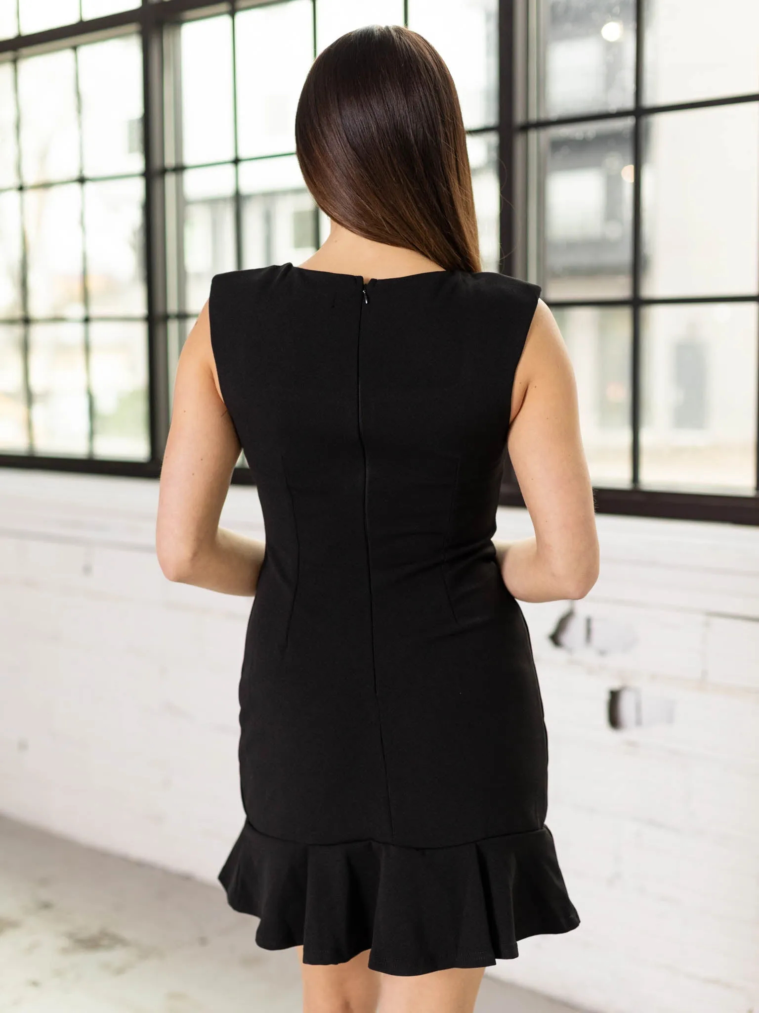 Sleeveless Shoulder Padded Square Neck Dress