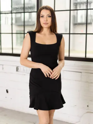 Sleeveless Shoulder Padded Square Neck Dress