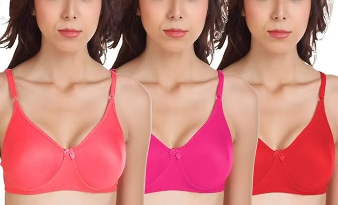 Softskin Women's Cotton Blend Non Padded Non-Wired T-Shirt Bra (Pack of 3)