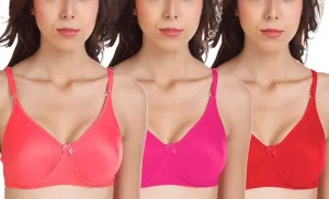 Softskin Women's Cotton Blend Non Padded Non-Wired T-Shirt Bra (Pack of 3)