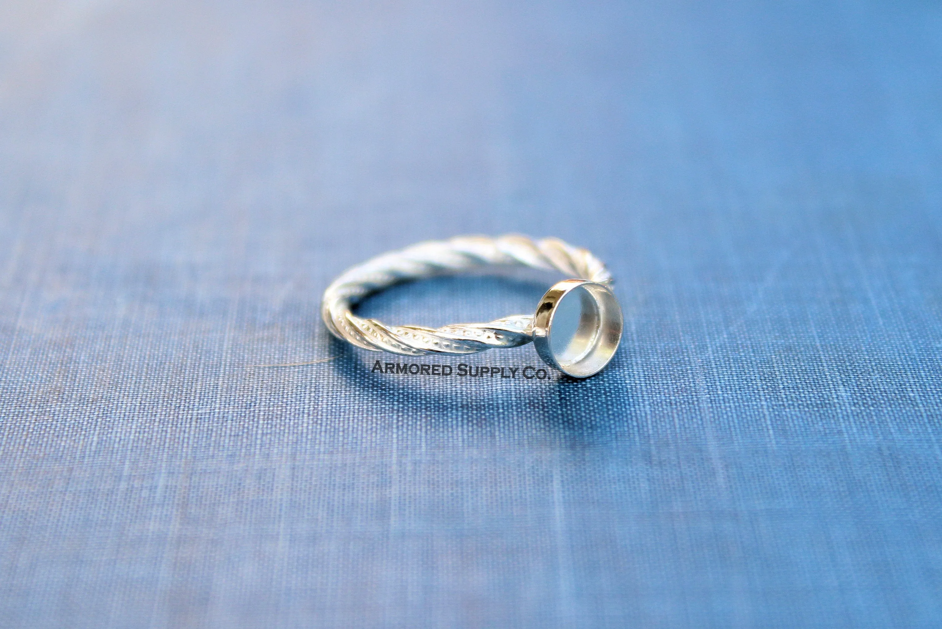 Sterling Silver 12mm Round Bezel Cup Dotted Ring blank