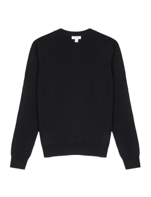 Sunspel Womens Merino Silk Crew Neck Jumper Black