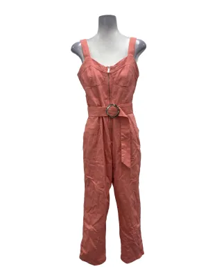 Taffy Pink Front Zip Up Sleeveless Belted Jumpsuit
