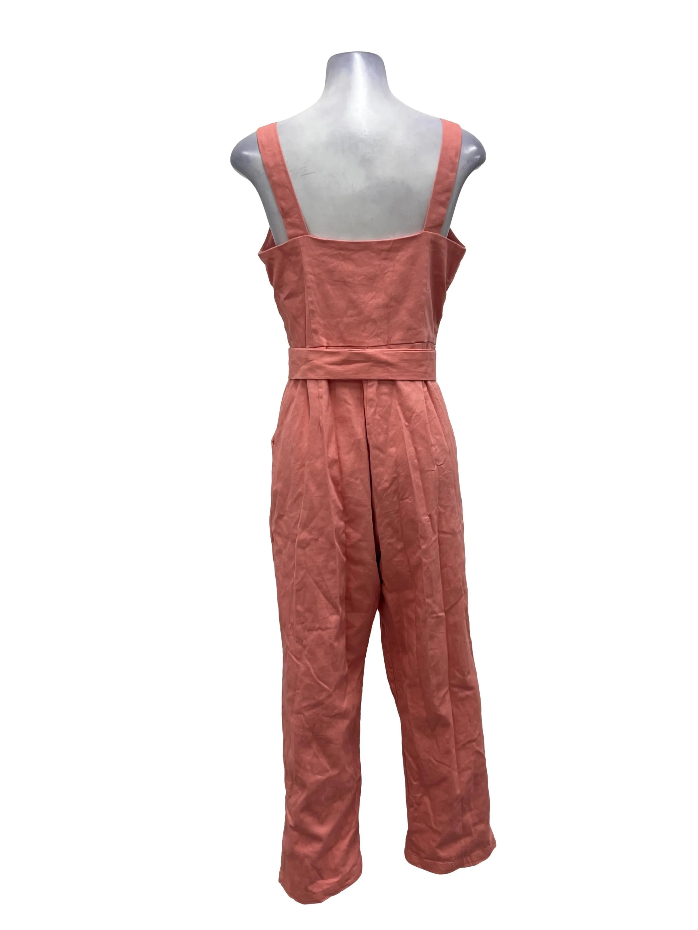 Taffy Pink Front Zip Up Sleeveless Belted Jumpsuit