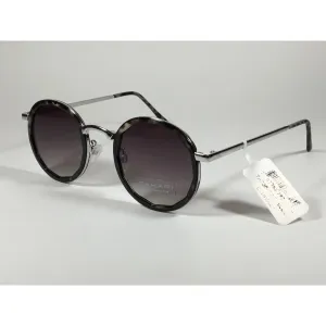 Tahari Round Polygon Sunglasses Silver Metal Gray Marble Gray Gradient Lens TH736 OAT