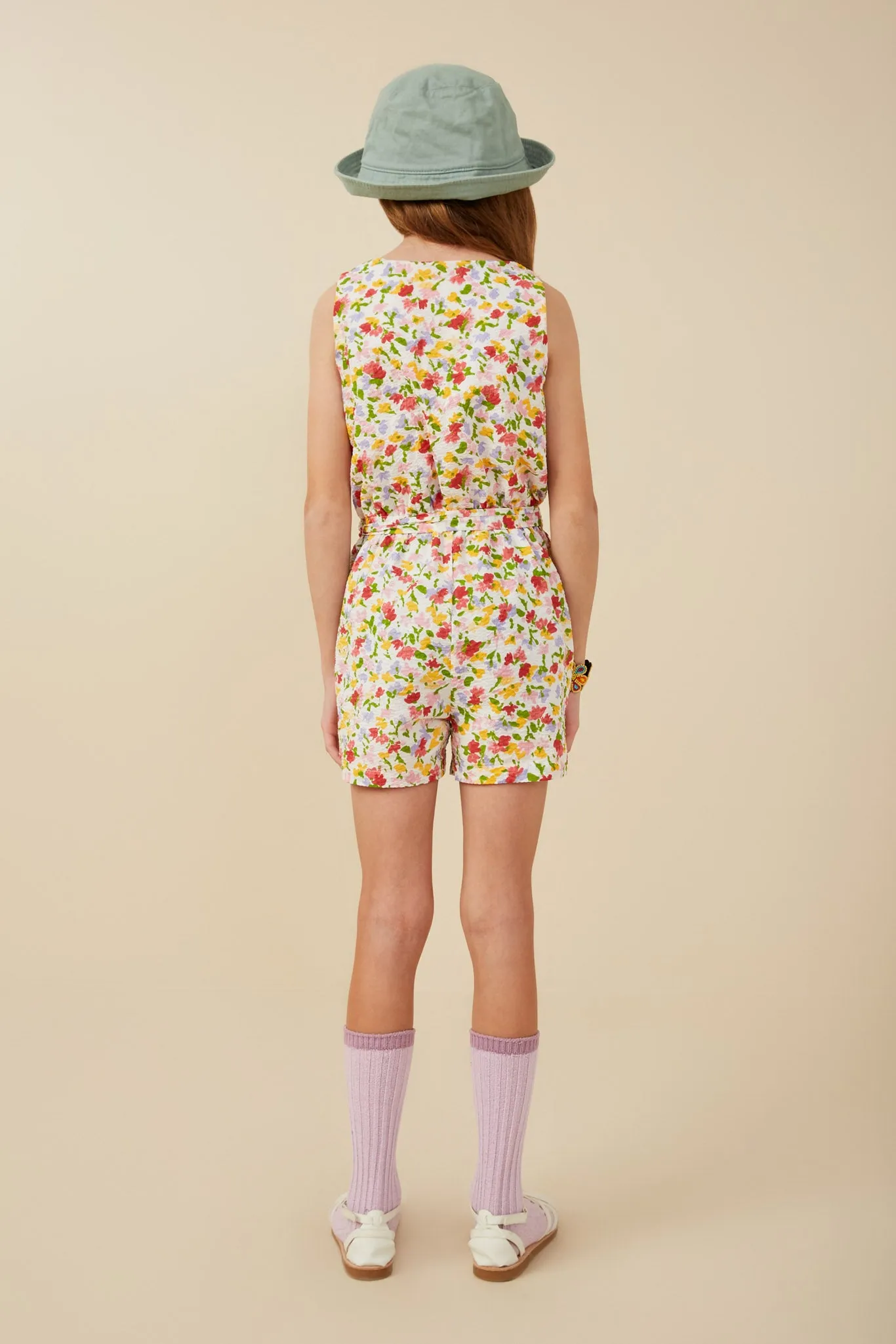 Textured Ditsy Floral Belted Romper
