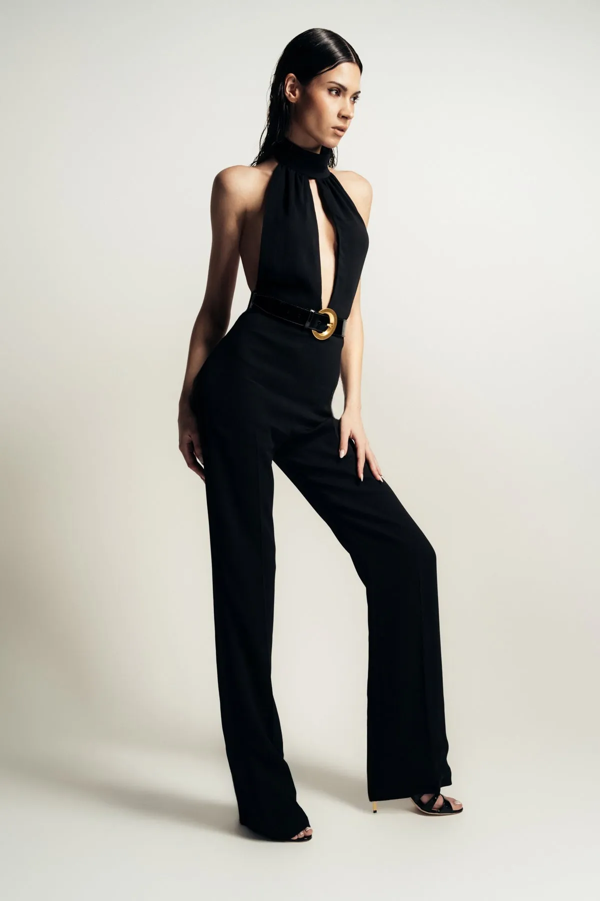 TOM FORD | STRETCH SABLE' HALTERNECK BELTED JUMPSUIT