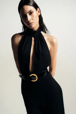 TOM FORD | STRETCH SABLE' HALTERNECK BELTED JUMPSUIT