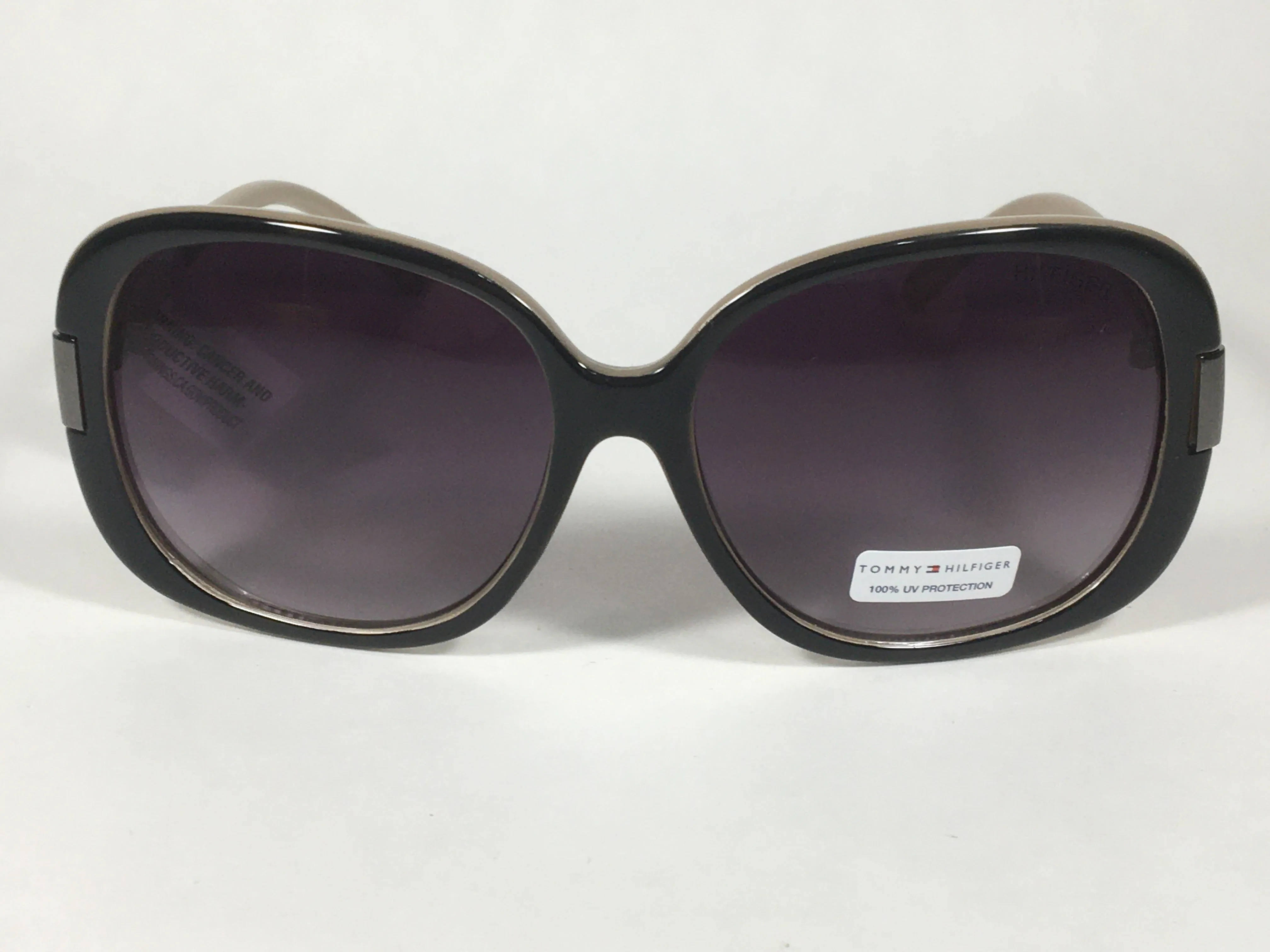 Tommy Hilfiger Janet Large Oval Sunglasses Two Tone Black And Tan Frame Gray Gradient Lens JANET WP OL90