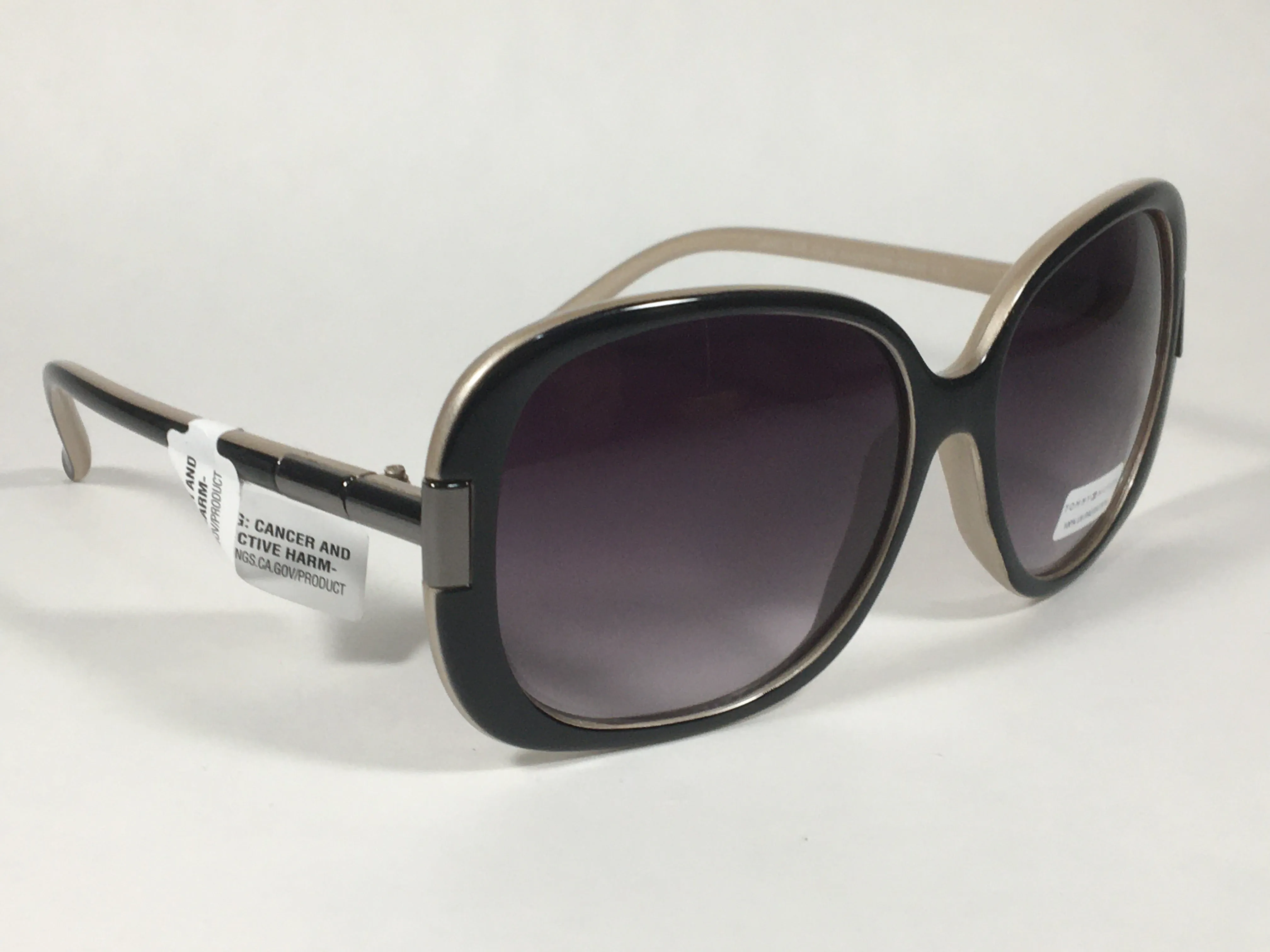 Tommy Hilfiger Janet Large Oval Sunglasses Two Tone Black And Tan Frame Gray Gradient Lens JANET WP OL90