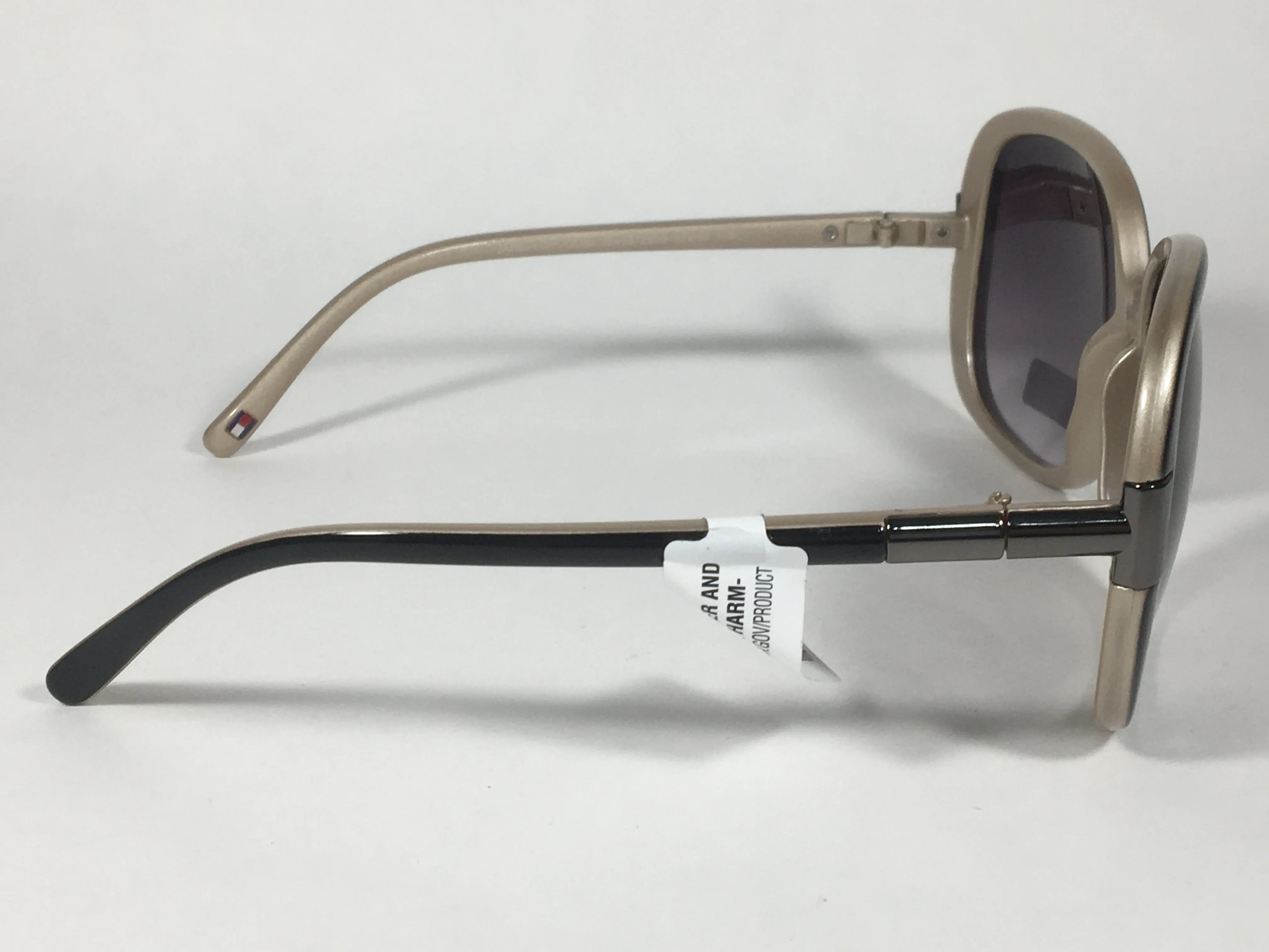 Tommy Hilfiger Janet Large Oval Sunglasses Two Tone Black And Tan Frame Gray Gradient Lens JANET WP OL90