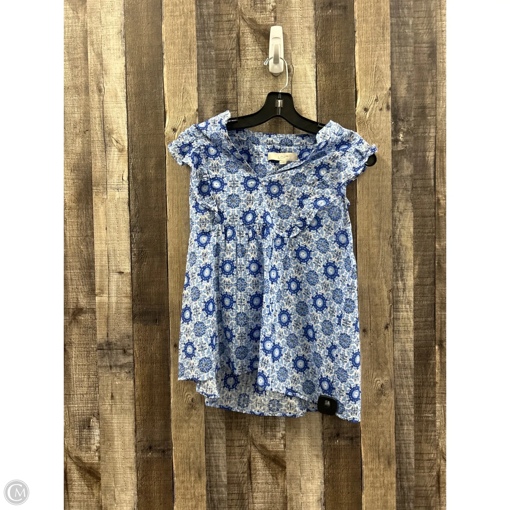 Top Sleeveless By Loft In Blue & White, Size: M