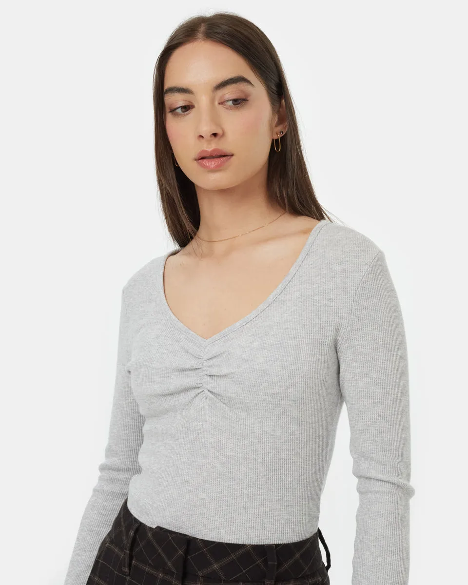 Treewaffle Ruched V-Neck Top