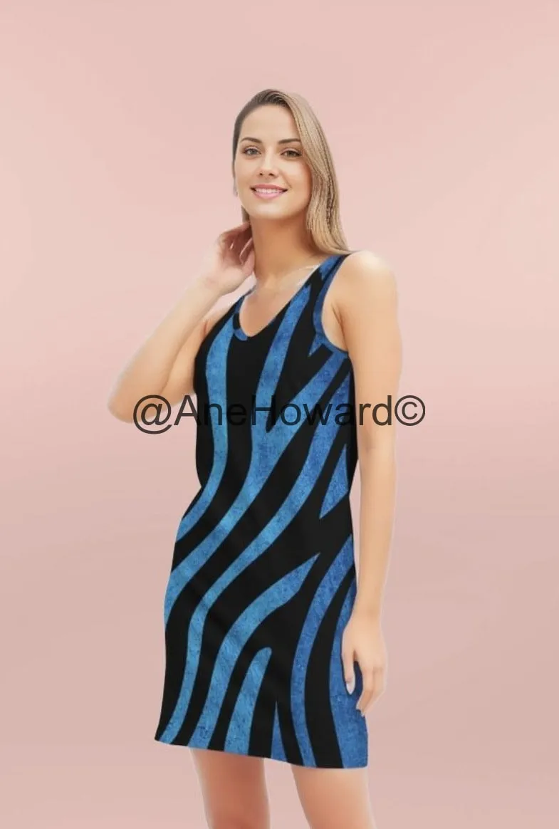 True Blue Zebra Women's Rib Knit V Neck Mini Dress
