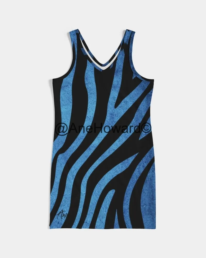 True Blue Zebra Women's Rib Knit V Neck Mini Dress