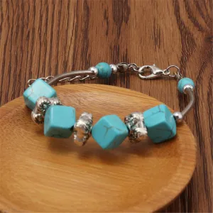Turquoise & Silver-Plated Cube Charm Bracelet