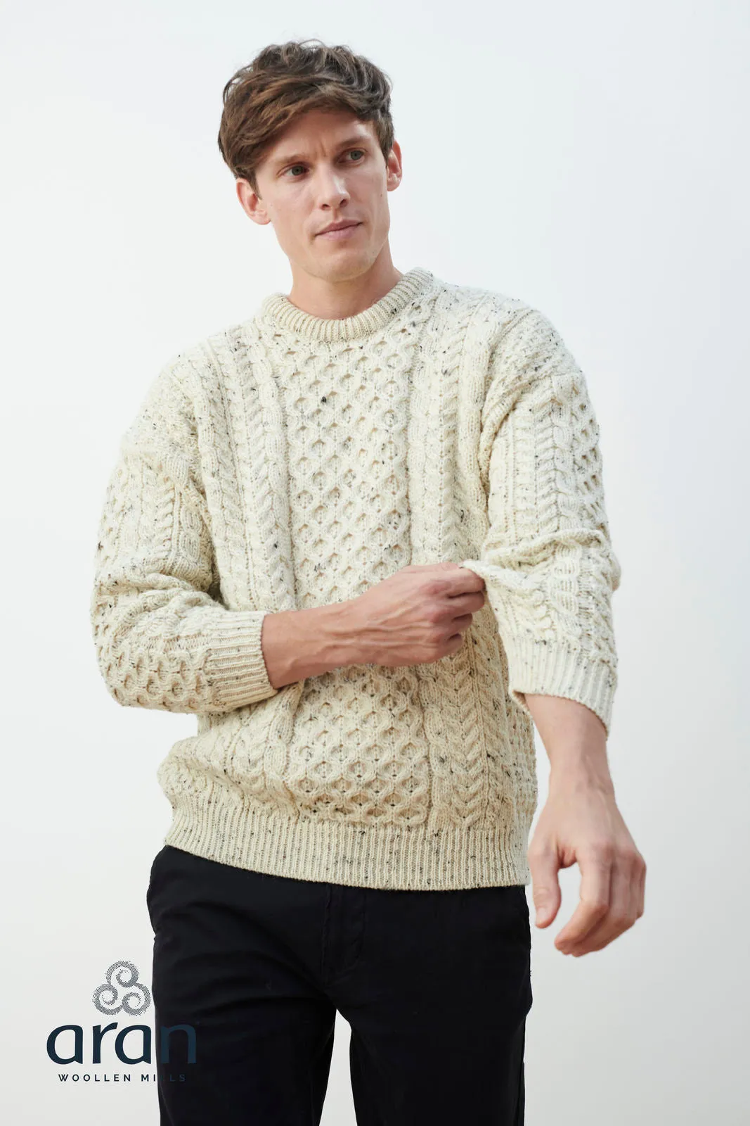 Unisex Worsted Wool Crew Neck Jumper by Aran Mills - 2 Colours