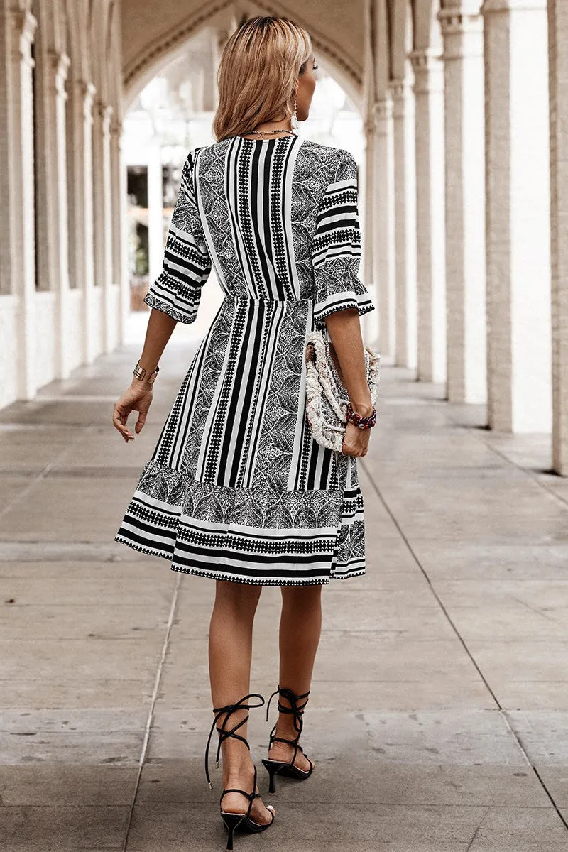 V-Neck Fit And Flare Dress