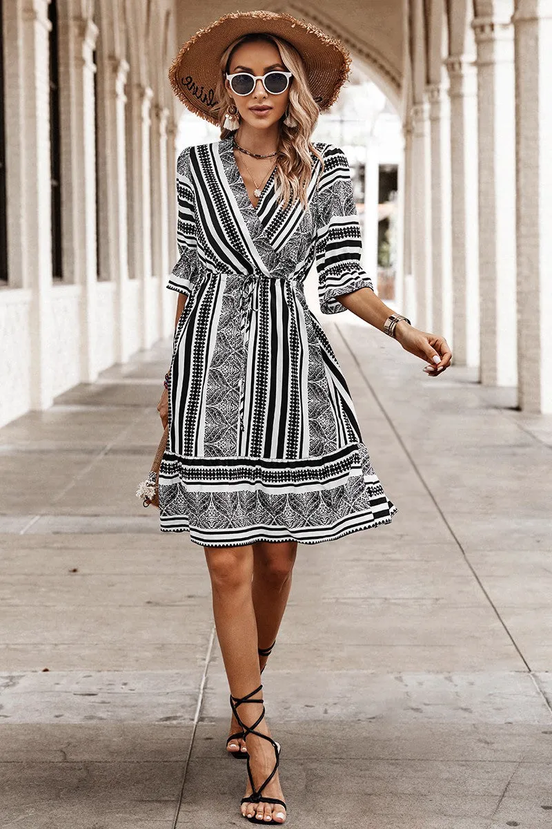 V-Neck Fit And Flare Dress