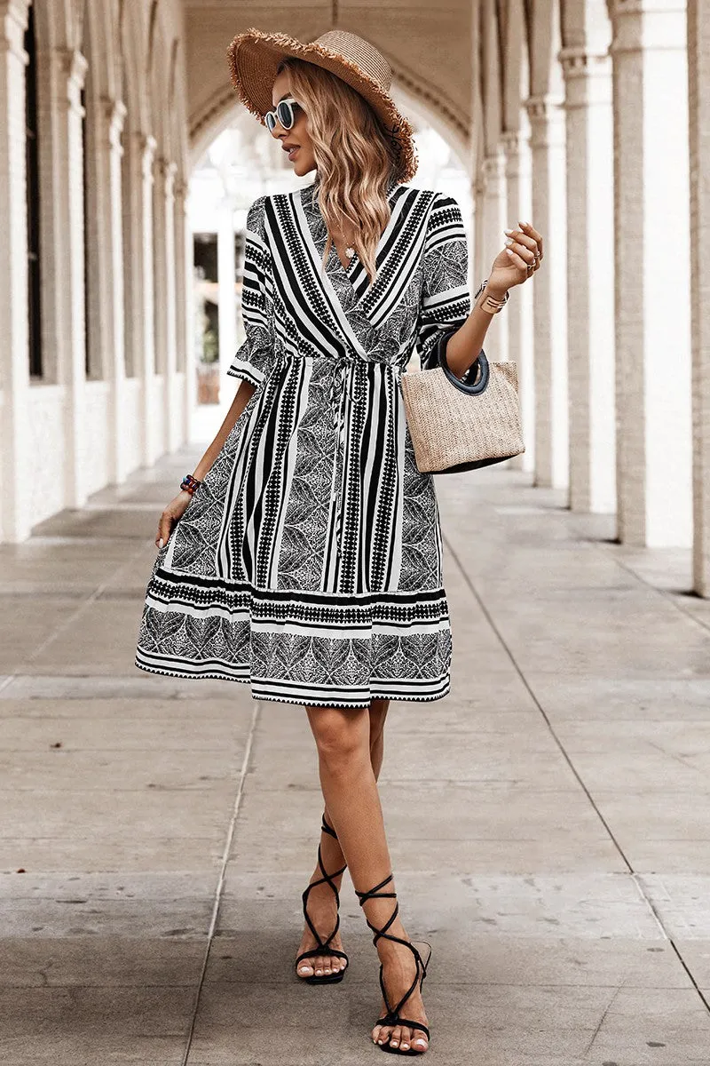 V-Neck Fit And Flare Dress
