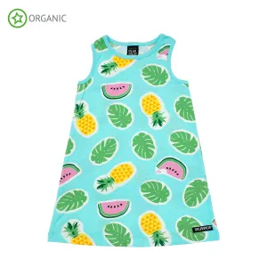 Villervalla Short Sleeve Tropical Fruits Racer-Back Dress - Bay Blue