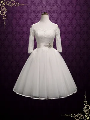 Vintage Style Short Off Shoulder Lace Wedding Dress SHELLY