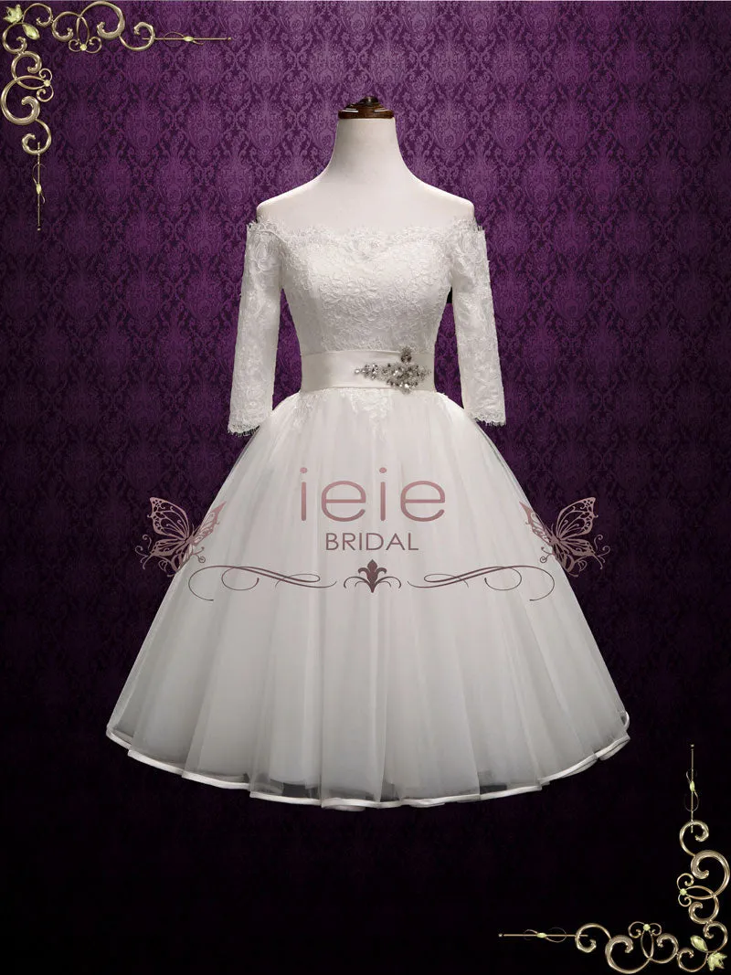 Vintage Style Short Off Shoulder Lace Wedding Dress SHELLY