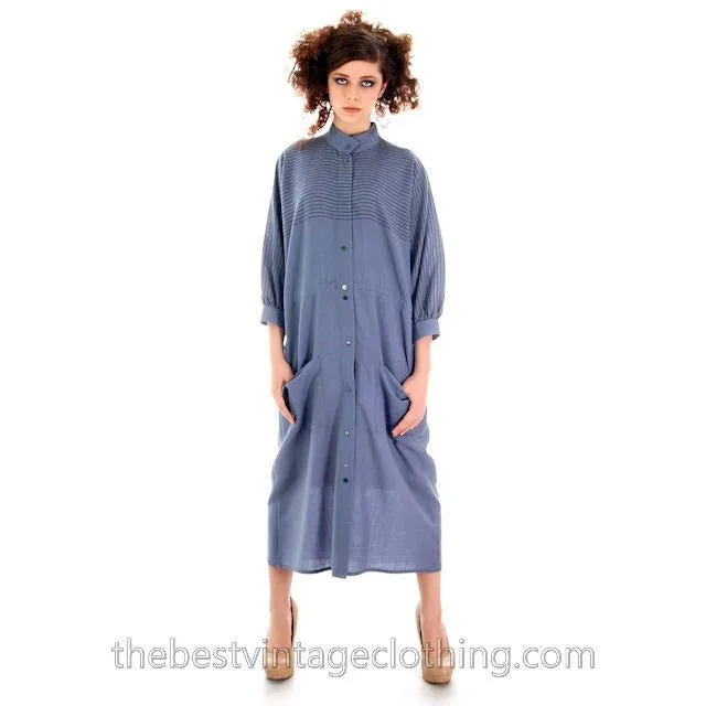 Vintage Vuokko Suomi Finland Fine Blue Wool Dress 1970s S