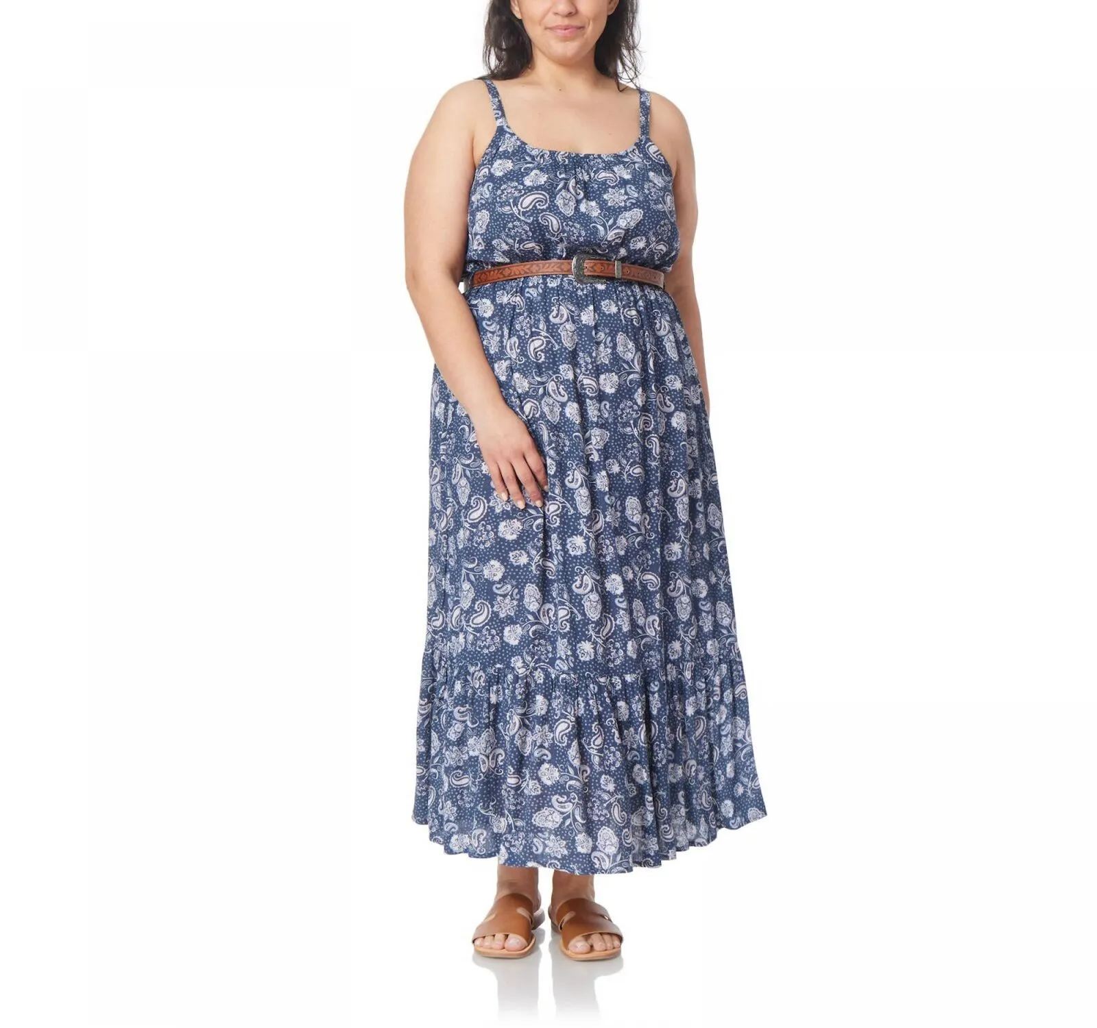 Wallflower Juniors' Plus Size Belted Peasant Maxi Dress W9U12637P Blue 3X