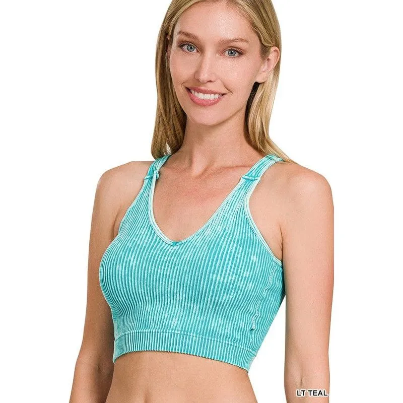 Washed Ribbed Cropped Bra Padded Tank Top