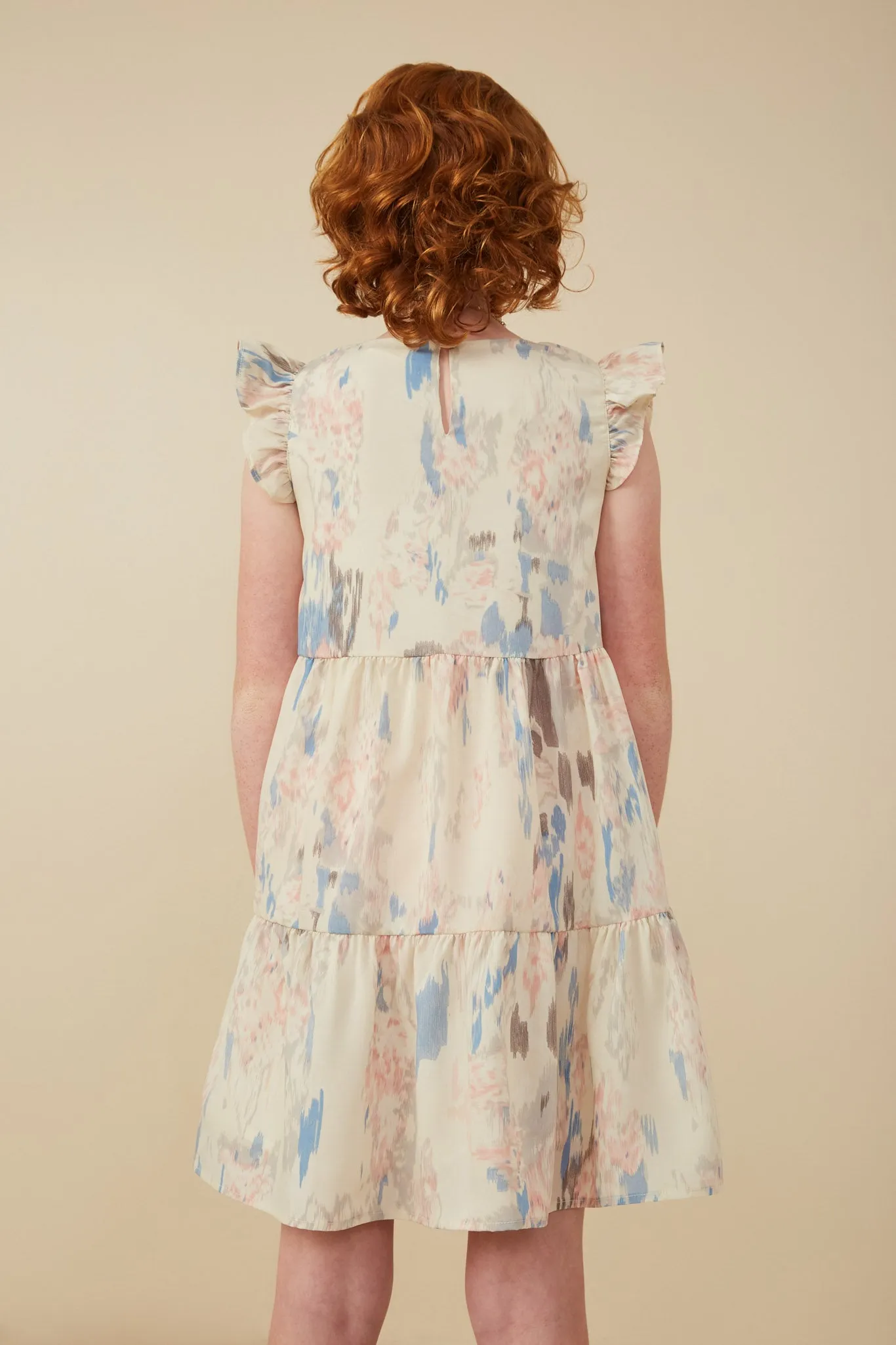 Watercolor V Neck Tiered Ruffled Dress