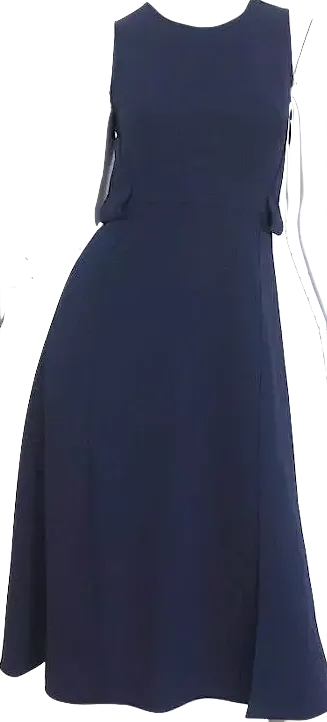 Whistles UK. Navy Crepe Sleeveless Belted Midi Dress