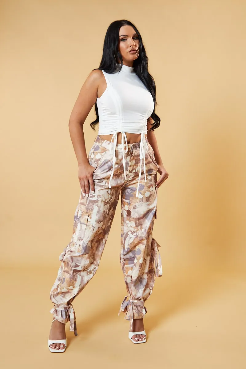 White High Neck Ruched Sleeveless Top - Aidan