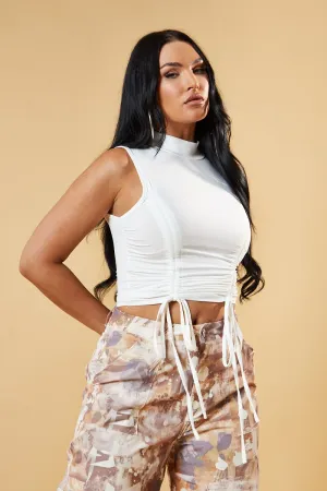 White High Neck Ruched Sleeveless Top - Aidan