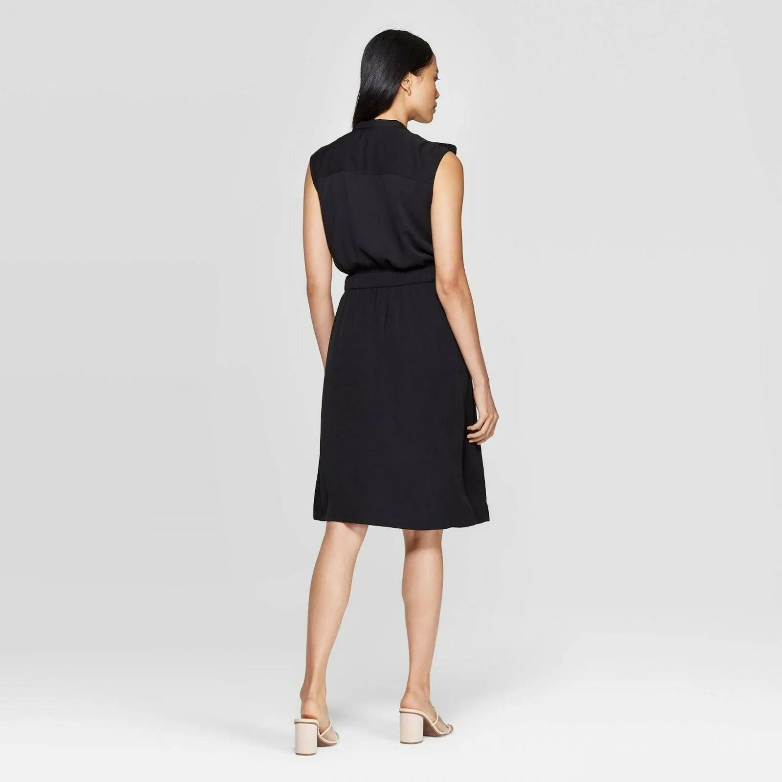 Who What Wear Women's Sleeveless V-Neck Front Button-Down A Line Midi Dress