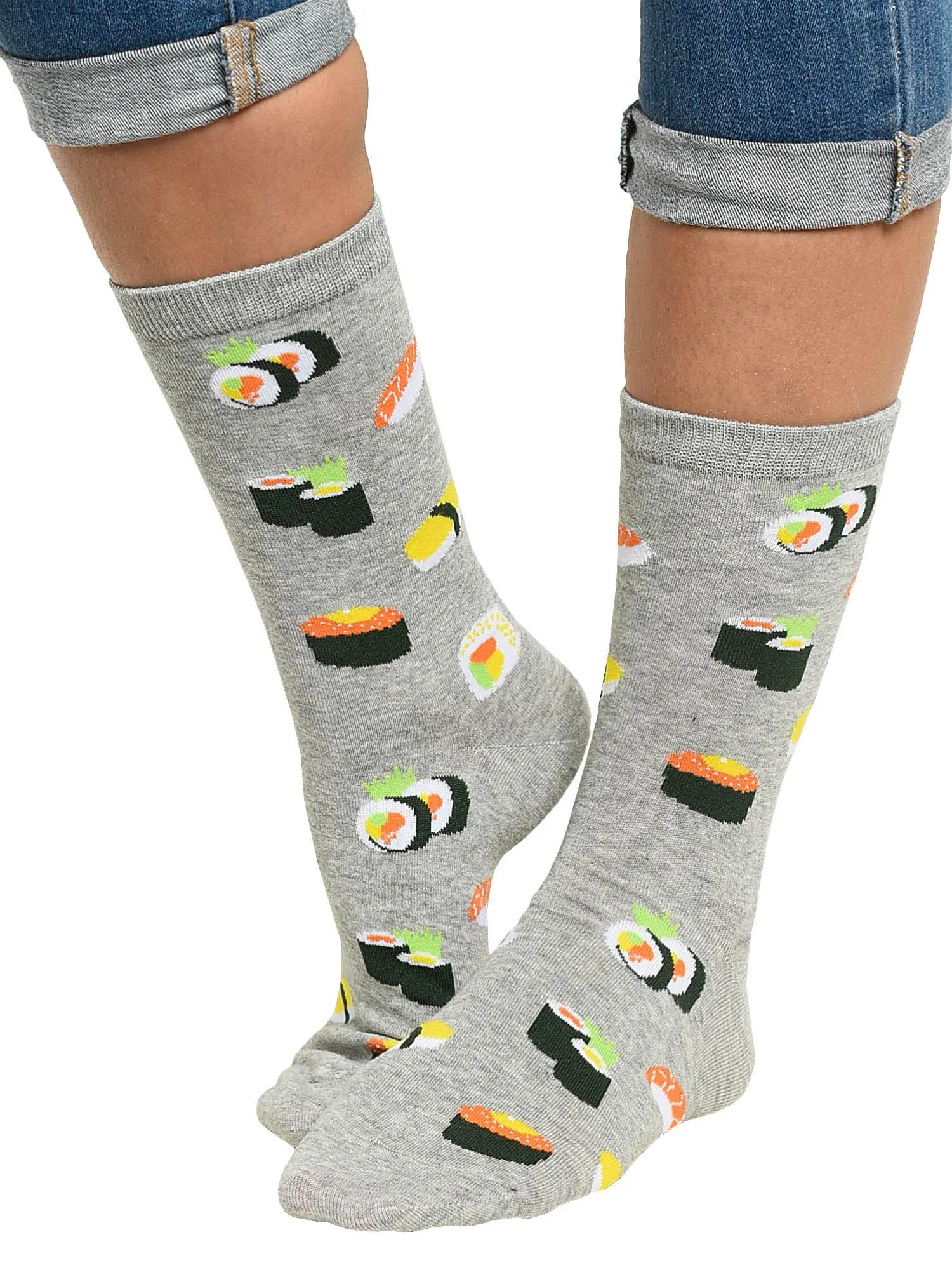 Women's All-Over Print Tacos & Sushi Sashimi Fun Novelty Food Socks (2 Pair)