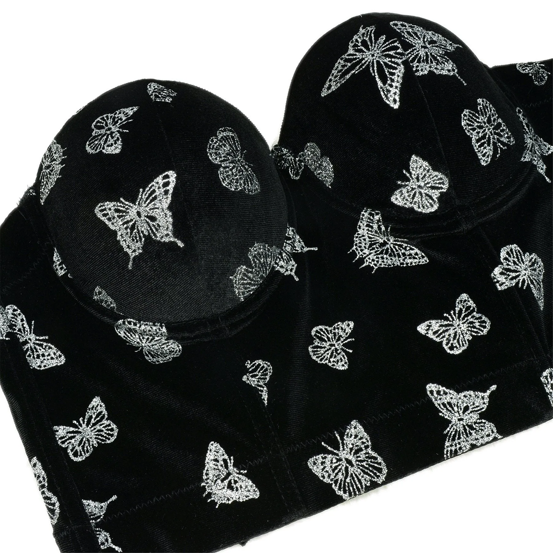 Women's Butterfly Velvet Bustier Crop Top Sexy Women Corset Top Bra Black