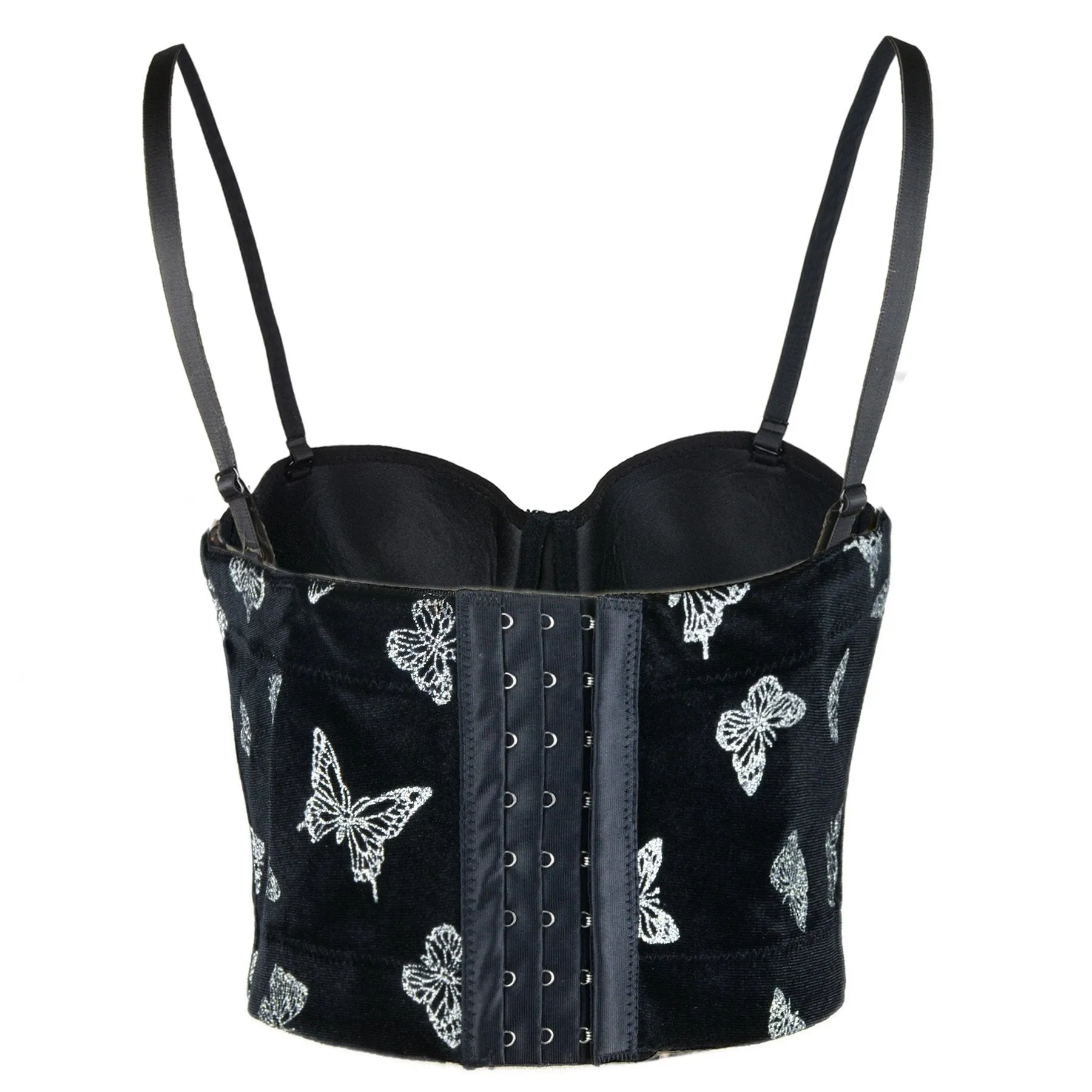 Women's Butterfly Velvet Bustier Crop Top Sexy Women Corset Top Bra Black