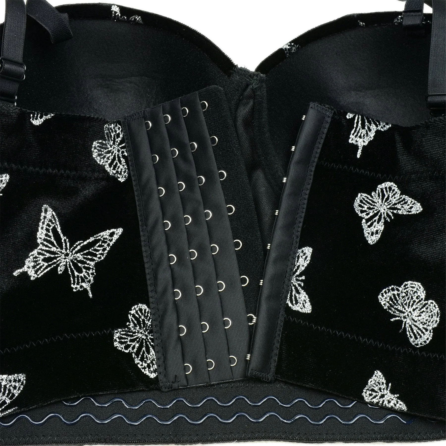 Women's Butterfly Velvet Bustier Crop Top Sexy Women Corset Top Bra Black