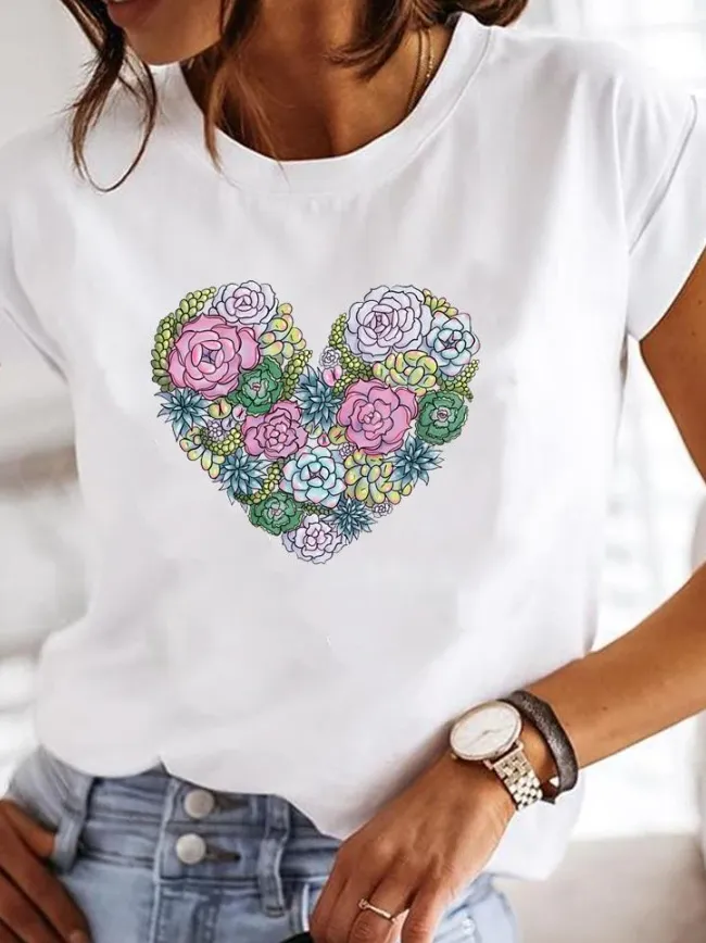Women's Casual Round Neck Printed T-shirt | White