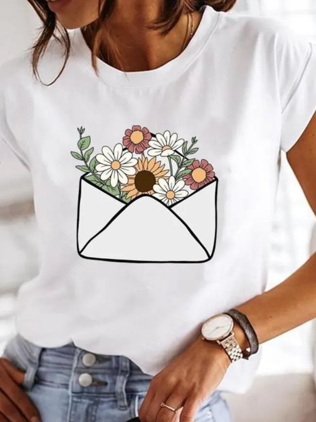 Women's Casual Round Neck Printed T-shirt | White