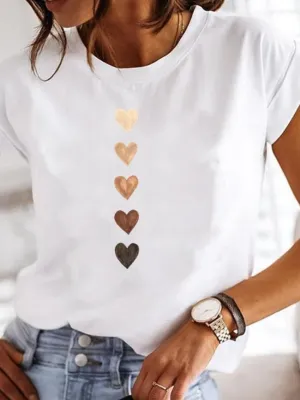 Women's Casual Round Neck Printed T-shirt | White