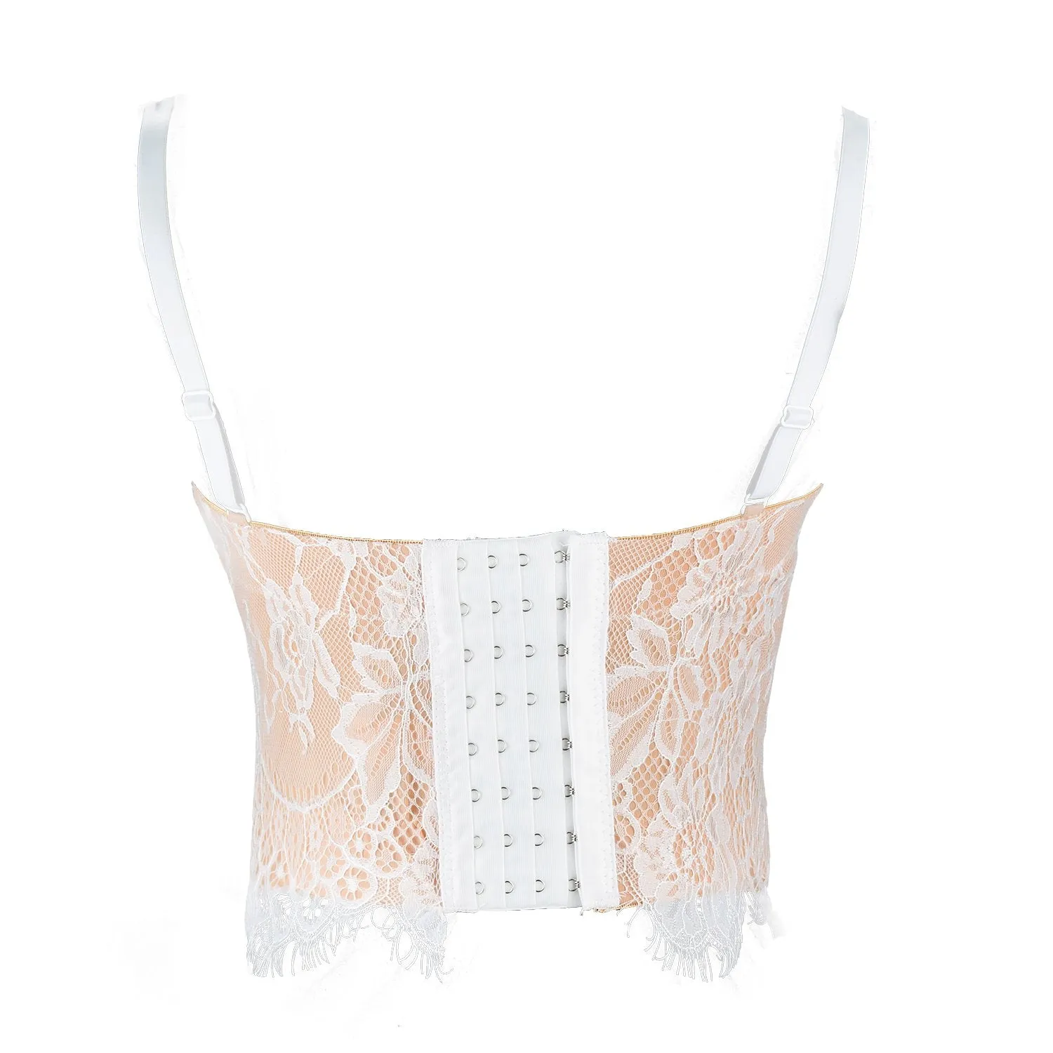 Women's Floral Lace Bustier Crop Top Gothic Corset Bra Tops Khaki