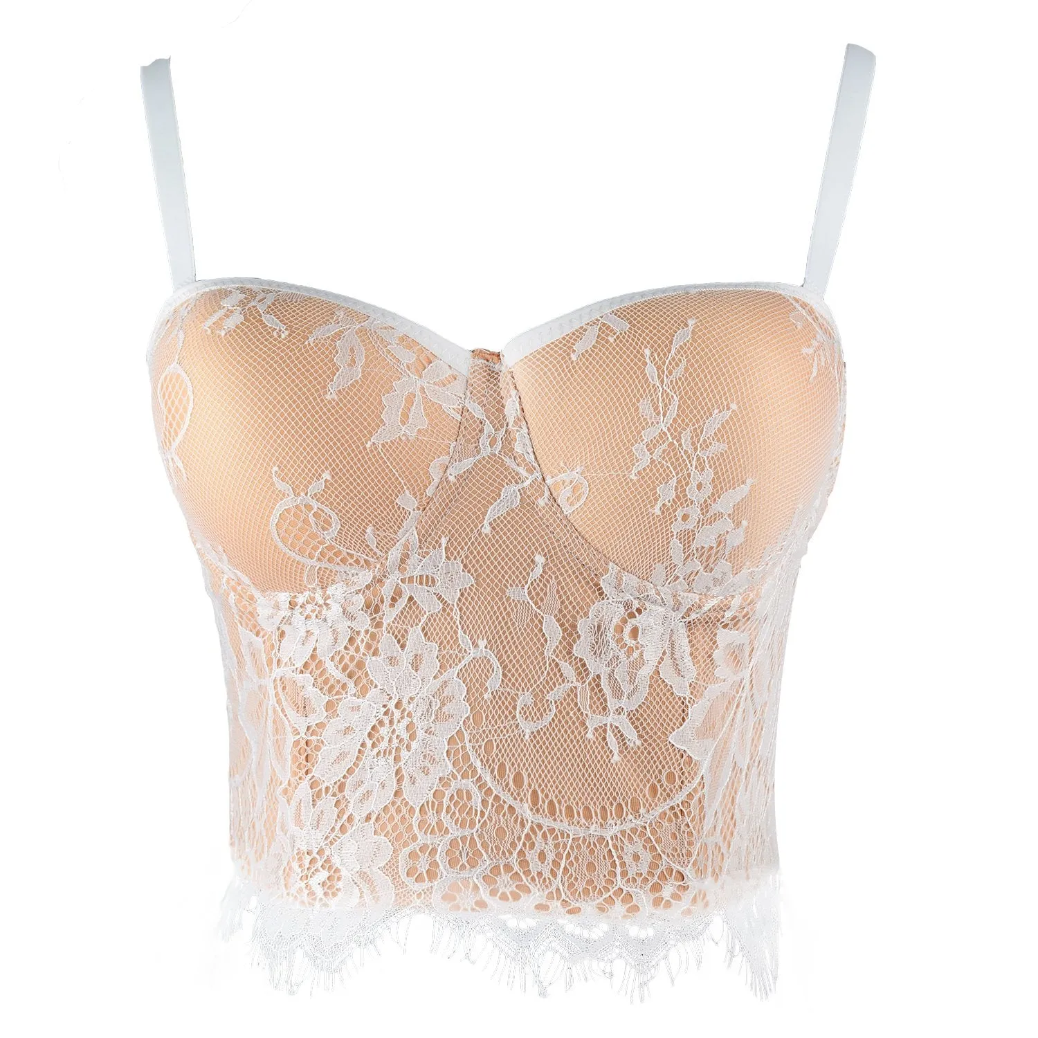 Women's Floral Lace Bustier Crop Top Gothic Corset Bra Tops Khaki