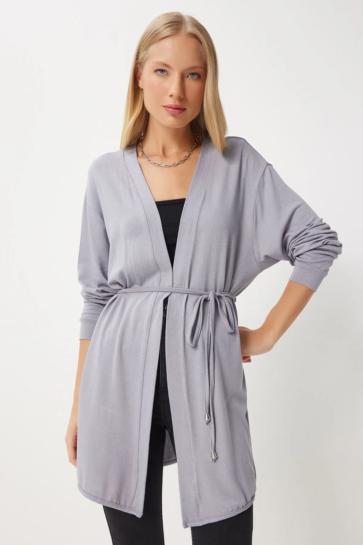 Women's Gray Seasonal Knitting Knitwear Cardigan EN00620