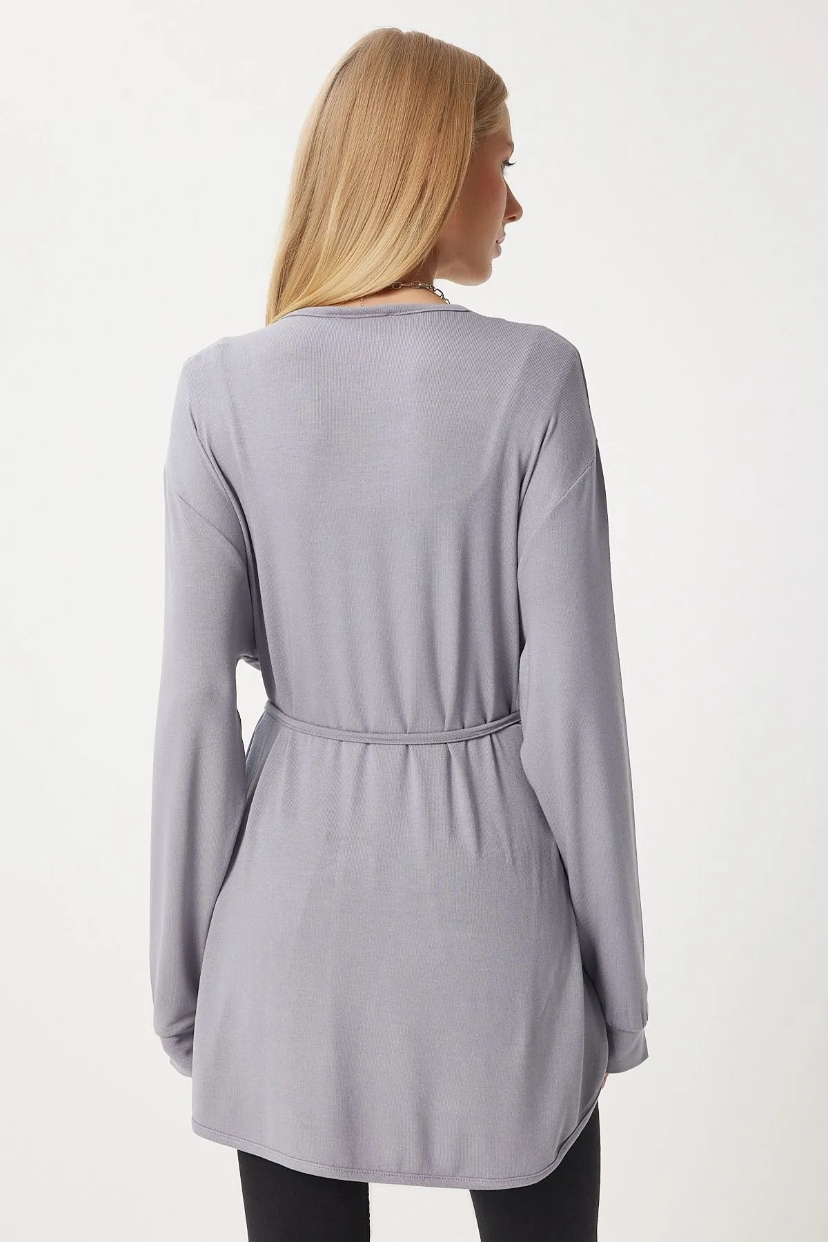 Women's Gray Seasonal Knitting Knitwear Cardigan EN00620