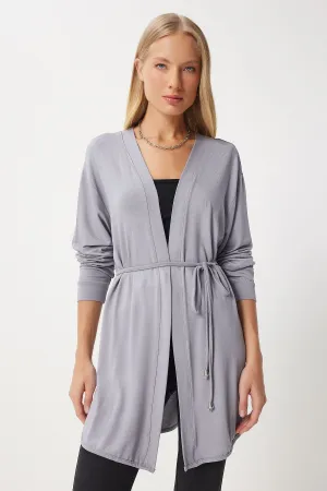 Women's Gray Seasonal Knitting Knitwear Cardigan EN00620