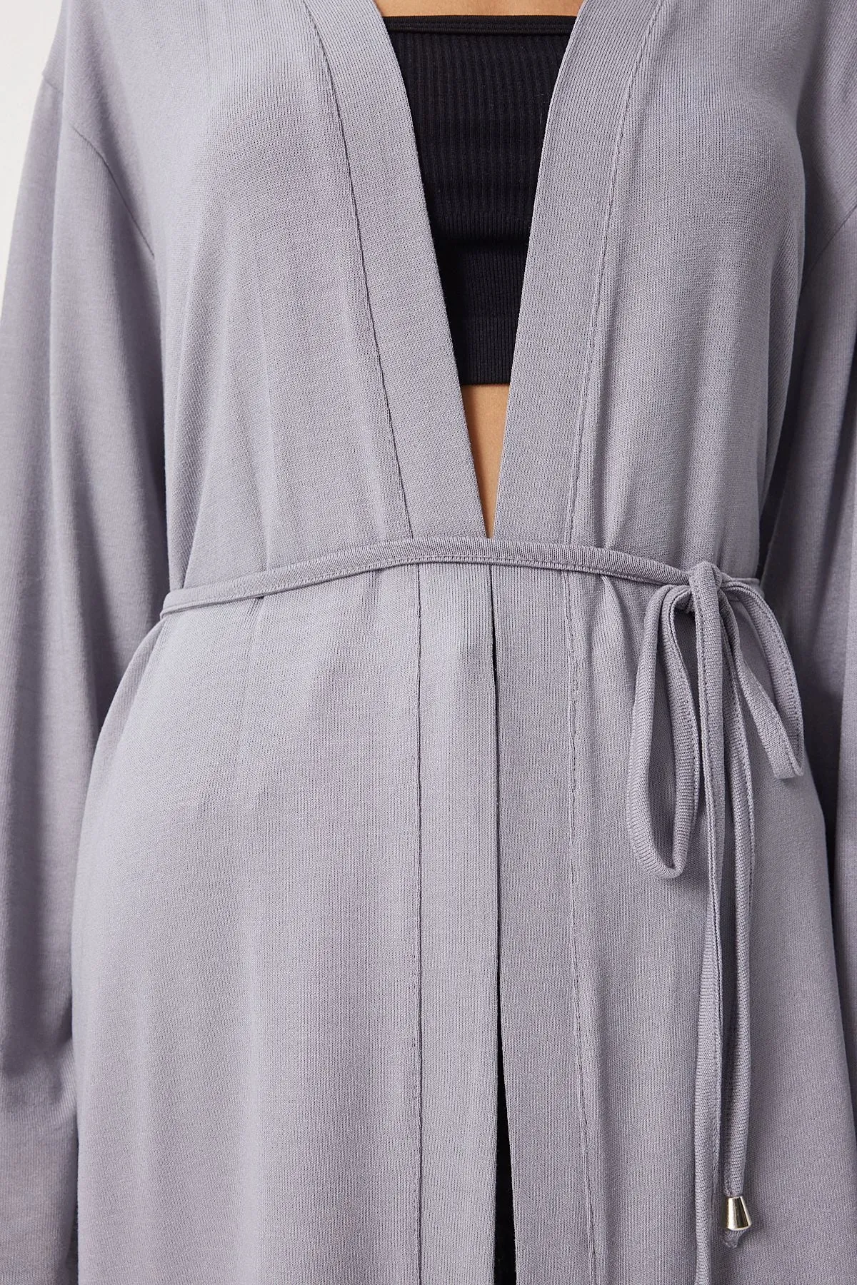 Women's Gray Seasonal Knitting Knitwear Cardigan EN00620