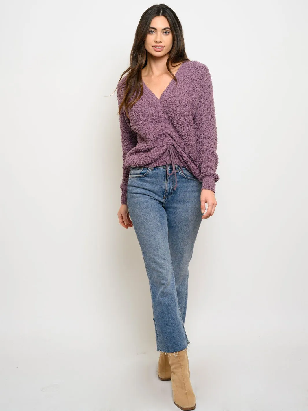 WOMEN'S LONG SLEEVE FRONT RUCHED TOP