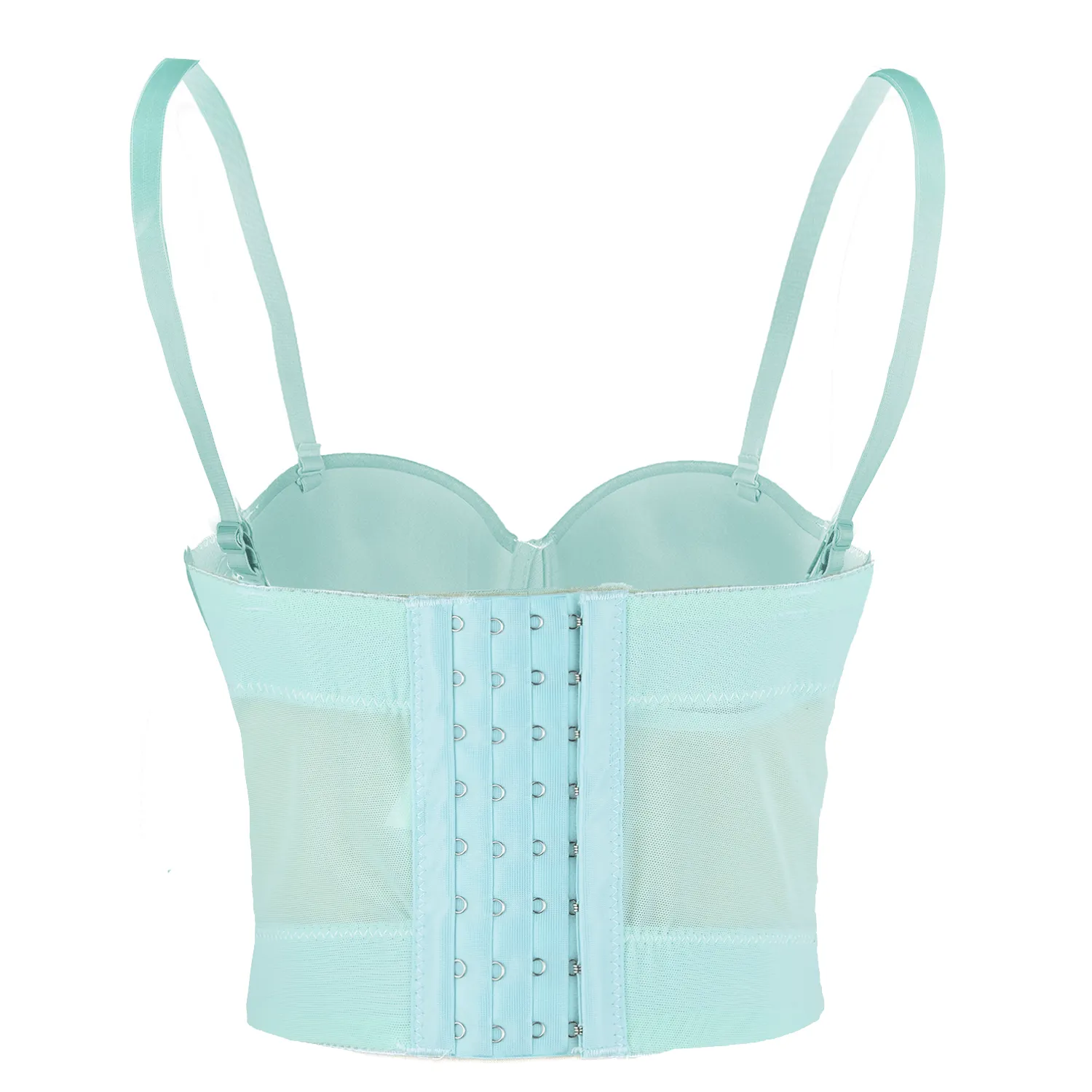 Women's Mesh Bustier Crop Top Push Up Corset Tops Bra Green